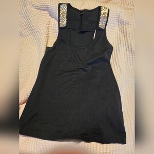 Black Tank Top with Gold Sequin Accents Size Large by Lascana Never Worn